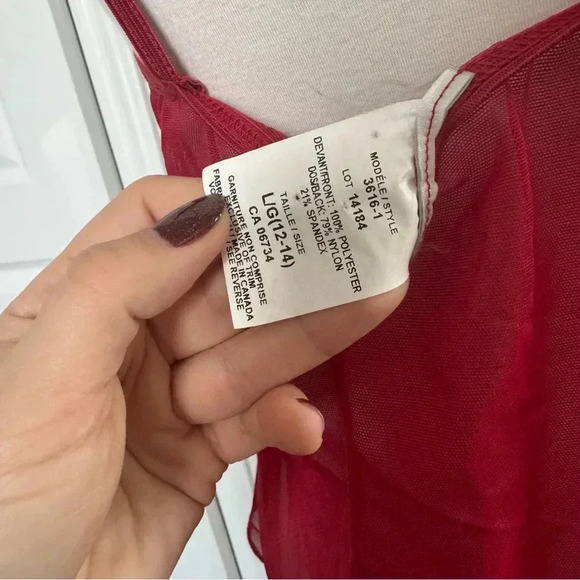 Y2K vintage Red Velvet Lace Trimmed Camisole with ribbons coquette cottagecore L - Picture 6 of 6